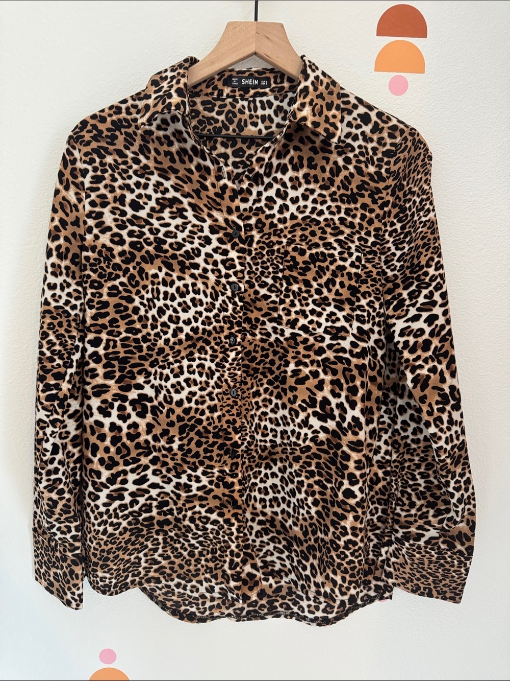 SHEIN Brown Black Leopard Print Button-Up Blouse N0157